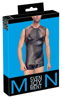 Svenjoyment Men's Shirt L Black Matte Look Mesh Studded Zip Front