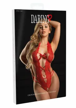 Daring Intimates Bodysuit Red High Waist Lace Adjustable Open Design