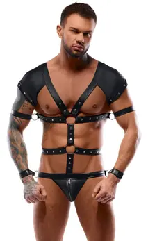 Svenjoyment Bondage Men's Body Harness L Black Matte Adjustable Set
