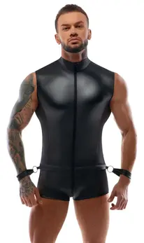 Svenjoyment Bondage Men’s Jumpsuit & Adjustable Cuffs S Black