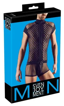 NEK Men’s Playsuit L Net Design with Front Zipper Black