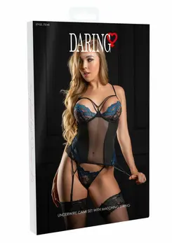 Daring Intimates Underwire Bustier Set Royal Blue Lace Adjustable