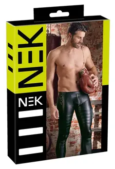 NEK Men’s Slim-Fit Matte Biker Trousers with Side Pocket L Black