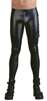 NEK Men’s Slim-Fit Matte Biker Trousers with Side Pocket L Black