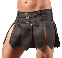 Svenjoyment Gladiator-Style Men’s Skirt L, Black, Stretchy Back, Dual Belts