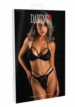 Daring Intimates Floral Lace Strappy Bra Set - Elegant Black Lingerie Ensemble