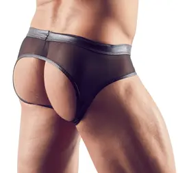 NEK Men's Wet Look Powernet Briefs Open Back XL Black