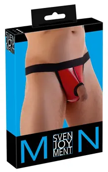 Svenjoyment Thong L/XL Shiny Red Vinyl with Black Trim & Swell Feature