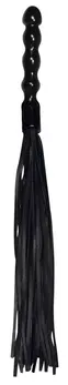 ZADO Leather Flogger with Wavy Wooden Handle, 56 cm, Black