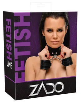 ZADO Bondage Set - Leather Collar and Adjustable Handcuffs, Black