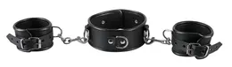 ZADO Bondage Set - Leather Collar and Adjustable Handcuffs, Black