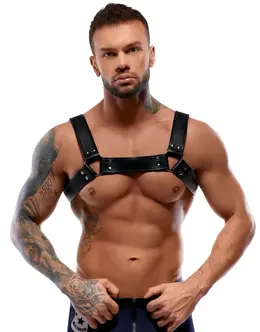 ZADO Leather Chest Harness Adjustable Cowhide Black Unpadded