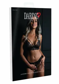 Rimba Bra and Crotchless Panty Set Heart Lace Adjustable Straps