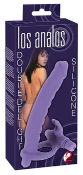 Los Analos Double Delight Strap-On System with Vibrating Ring - Purple, 16 cm