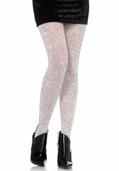 Leg Avenue Lurex Shimmer Sheer Pantyhose Silver Sparkle Finish