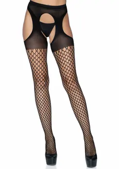 Leg Avenue Oval Net Suspender Hose with Opaque Top - Black, One Size