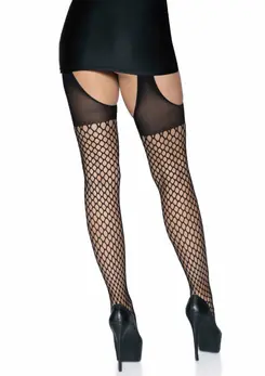 Leg Avenue Oval Net Suspender Hose with Opaque Top - Black, One Size