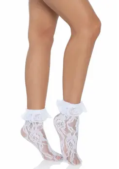 Liora Lace Socks with Classic Ruffle Cuff - Elegant White, One Size