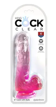 King Cock Clear 6 Inch System with Base Pink Transparent TPE