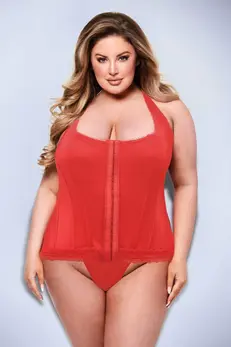Baci Bustier Red 1X/2X - Elegant Lace-Up Corset with Front Closure