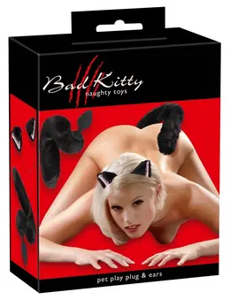 Bad Kitty Pet Play Set - Intimate Tail Plug & Cat Ears Headband, Black