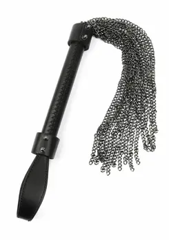 Genuine Leather Chain Whip - Sturdy Handle & Metal Chain Tails, Black