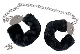 You2Toys Adjustable Furry Handcuffs with Removable Plush 44cm Chain Black