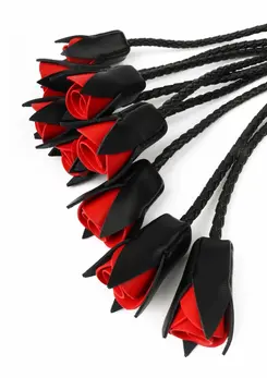 Genuine Leather Roses Whip - Elegant Red Rose Design, Braided Handle