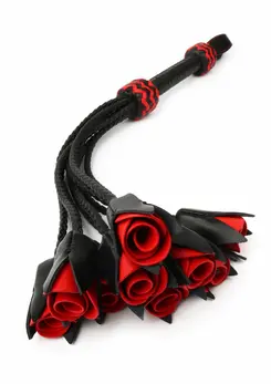 Genuine Leather Roses Whip - Elegant Red Rose Design, Braided Handle