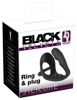 Black Velvets Silicone Intimate Ring with Plug and Perineum Bridge, Black