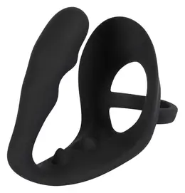 Black Velvets Silicone Intimate Ring with Plug and Perineum Bridge, Black