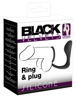 Black Velvets Duo System Silicone Ring & Plug, Black, 10cm