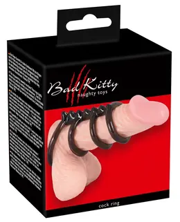 Bad Kitty Set of 4 Connected Intimate Rings Smoky Black TPE 6.5cm