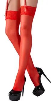 Cottelli Collection Red Stockings 20 Den, Wide Top, 7 cm, Oeko-Tex