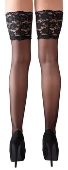 Cottelli Collection Wide Lace Hold-Up Stockings Black 3 - Elegant Microfiber