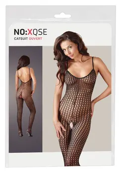 Cottelli Collection Black Fence Net Catsuit M/L with Open Design