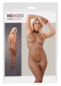 Cottelli Collection Net Catsuit Black S/M with Lace Collar Open Design