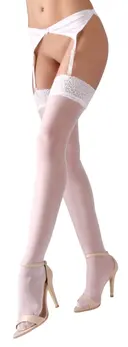 Cottelli Collection White Stockings Floral Lace 7 cm Top, Oeko-Tex