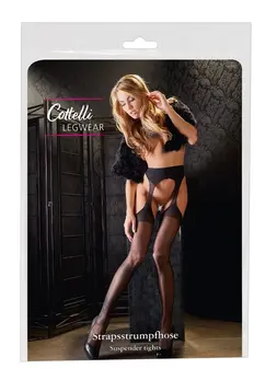 Cottelli Collection Tights Black L/XL - Velvety Suspender Effect