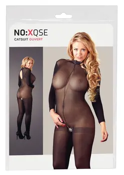 Cottelli Collection Power Net Bodysuit XL-XXL, Lace Collar, Crotchless