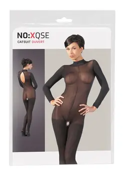 Cottelli Collection Power Net Catsuit with Lace Collar M/L Black