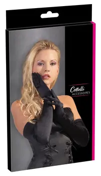 Cottelli Collection Long Black Satin Gloves S-L Elegant Stretch Fit