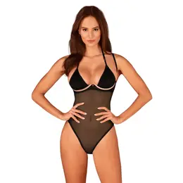 Obsessive Selinne Teddy M/L - Elegant Black Bodysuit with Adjustable Straps