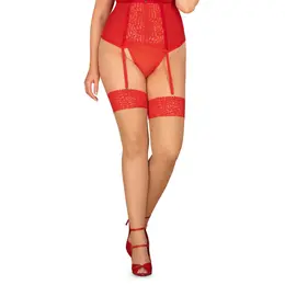 Obsessive Blossmina Stockings 6XL/7XL Red Lace Nude Sheer Plus Size