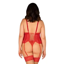 Obsessive Blossmina Plus Size Corset & Thong Set Red 6XL/7XL Adjustable