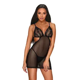 Obsessive Millagro Black Chemise & Thong Set L/XL - Lace & Mesh Design