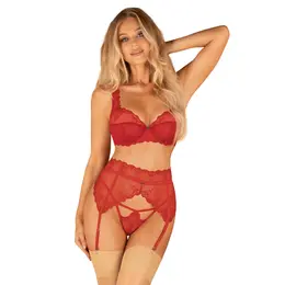 Obsessive Lonesia Garter Belt Red L/XL - Elegant Embroidered Design