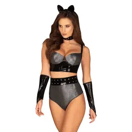 Obsessive Silveria L/XL Costume Set - Shiny High-Waist & Accessories