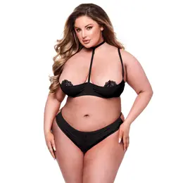 Baci Lingerie Queen Black 2-Piece Set Quarter Cup Bra & G-String XL/XXL
