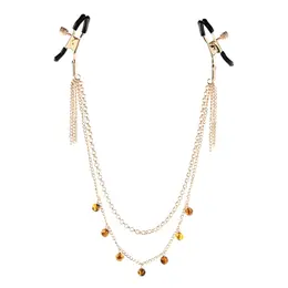 Sportsheets Amber Adjustable Gold-Plated Nipple Clamps with Beaded Chain